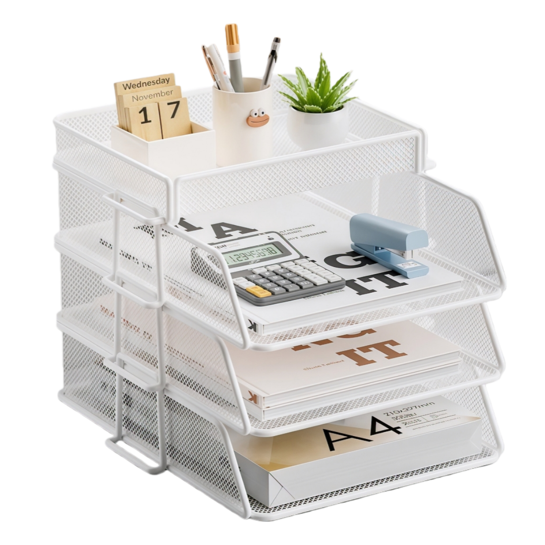 Cameron Weißer Metall-Schreibtisch-Dokumentenhalter