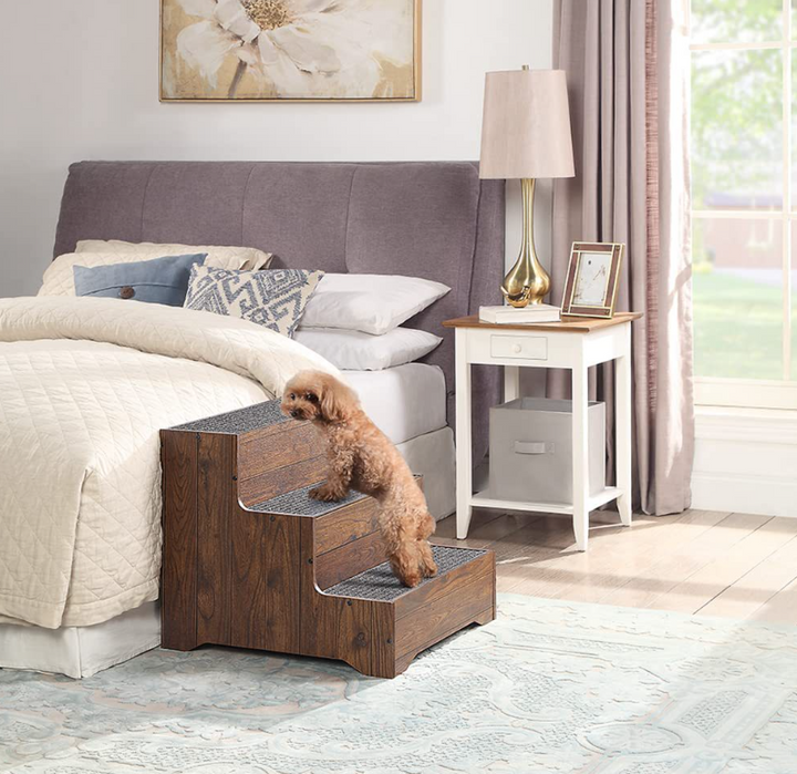 Dog Steps Wood 3 Steps with Carpet – Cat Steps for Bed &amp; Sofa