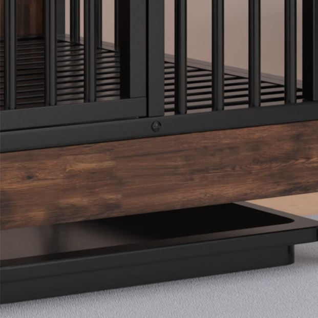 Cuccia per cani in stile mobile con ruote e cassetto – Gabbia rustica per cani in legno e metallo