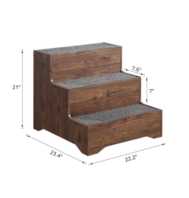 Hundetreppe Holz 3 Stufen mit Teppich – Katzentreppe für Bett & Sofa