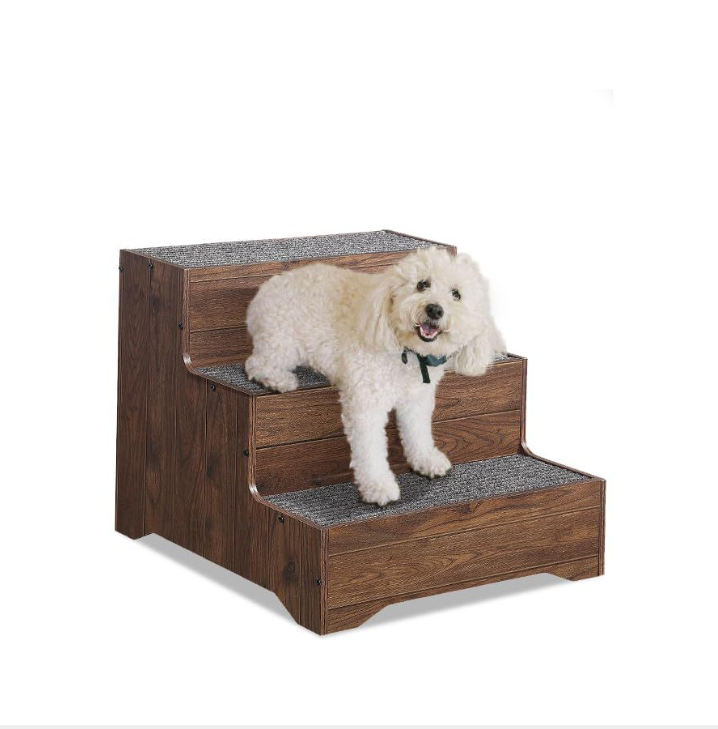 Hundetreppe Holz 3 Stufen mit Teppich – Katzentreppe für Bett & Sofa
