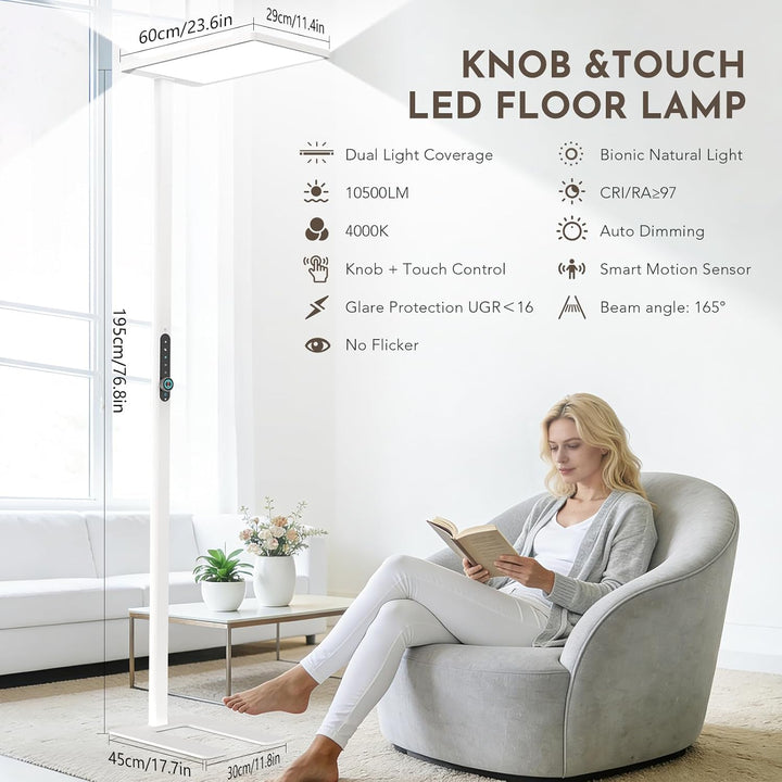 LED Stehlampe 120W mit Bewegungssensor – Vollspektrum Leselampe 10500 lm, 4000K Tageslicht