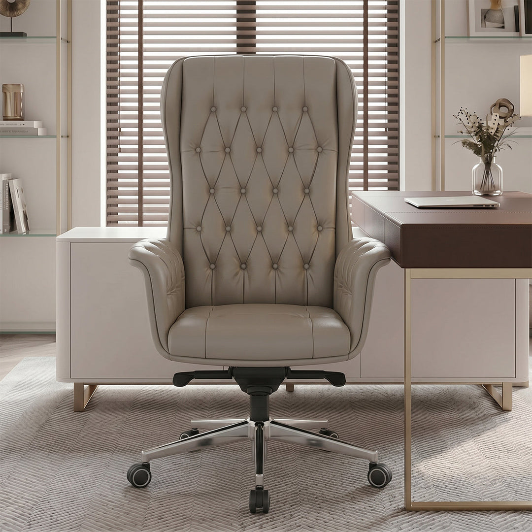 CELLIER Leder Bürostuhl mit eleganter Knopfheftung